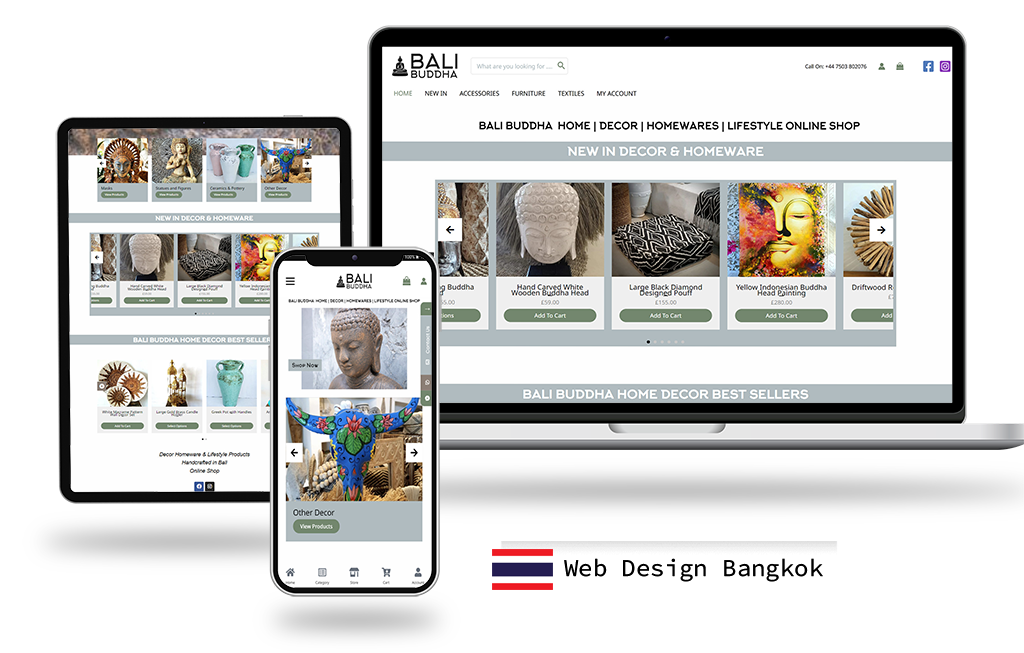 woo commerce web design bangkok Bali Buddha decor online shop